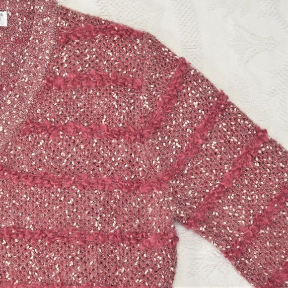 Vintage Mariea Kim Texture Multi-Knit Womens Sweaters Pink White Wool Stripe M - Picture 5 of 9